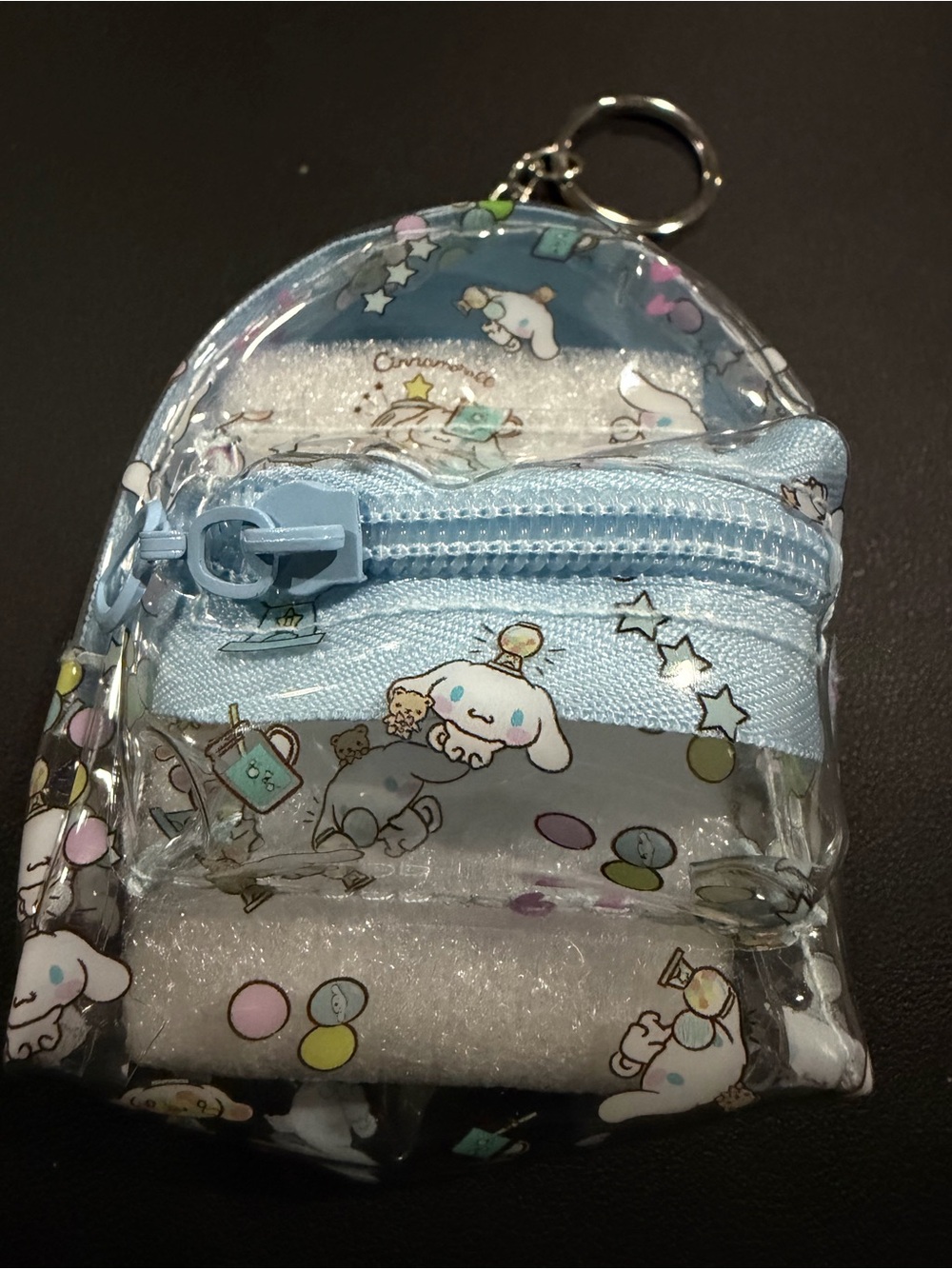 Sanrio Cinnamoroll Clear Mini Backpack Keychain in Light Blue Trim - Picture 2 of 4